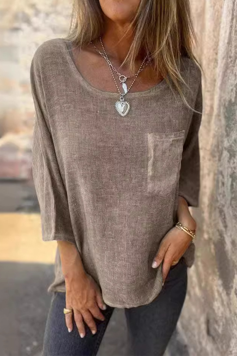 Camisetas casuales de cuello redondo con bolsillo y color liso (4 colores)