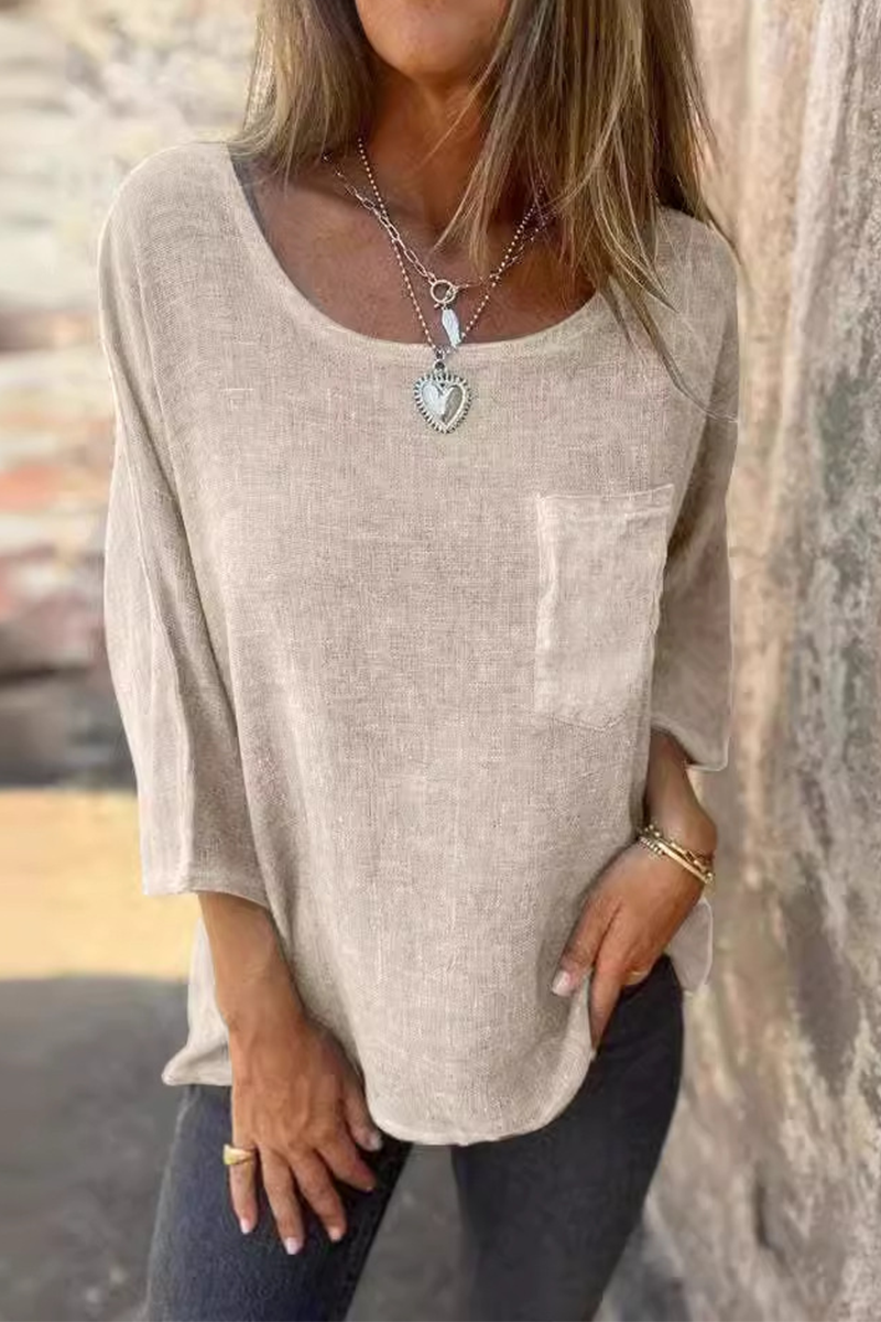 Camisetas casuales de cuello redondo con bolsillo y color liso (4 colores)