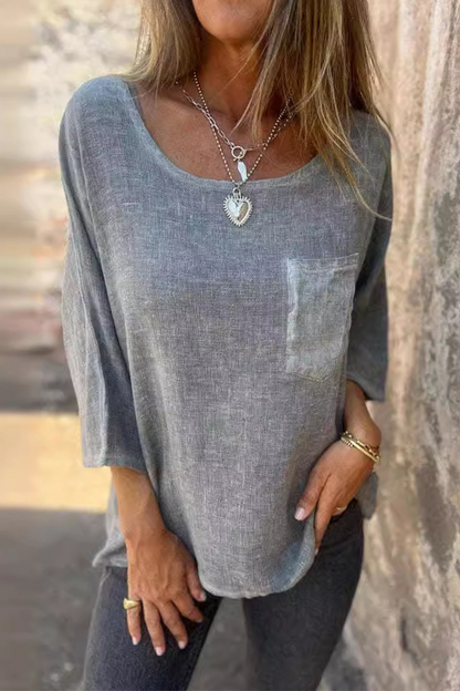 Camisetas casuales de cuello redondo con bolsillo y color liso (4 colores)