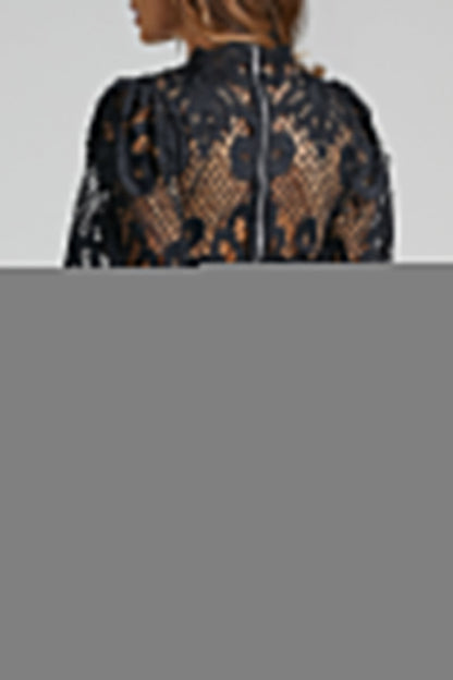 Sexy Hollow Out Ruffle Mesh Mandarin Collar Lace Dress Dresses(5 Colors)