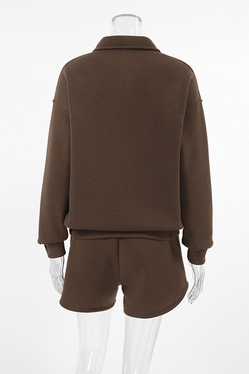 Casual Daily Fluffy Turndown Collar Long Sleeve Two Pieces