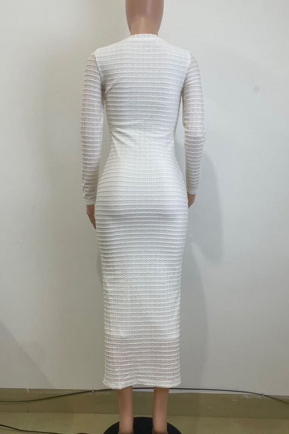Elegant Solid Color Buckle Patchwork O Neck Long Dresses