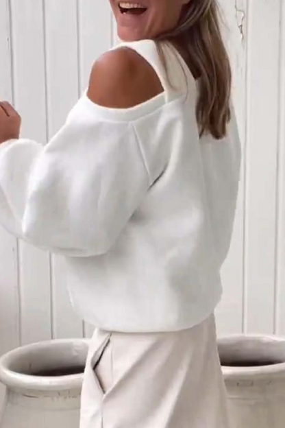 Sudadera informal con cuello oblicuo irregular para uso diario (4 colores)