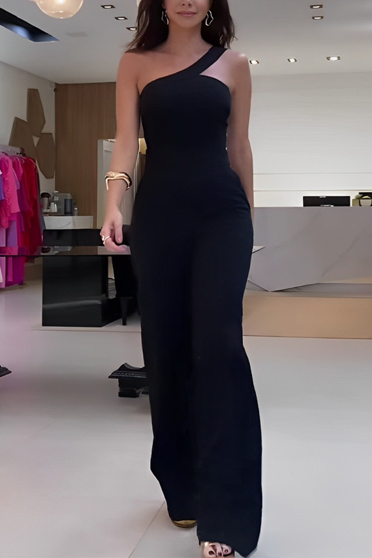 Monos casuales de calle de color sólido con cuello oblicuo irregular y regular