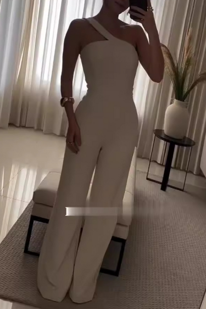 Monos casuales de calle de color sólido con cuello oblicuo irregular y regular