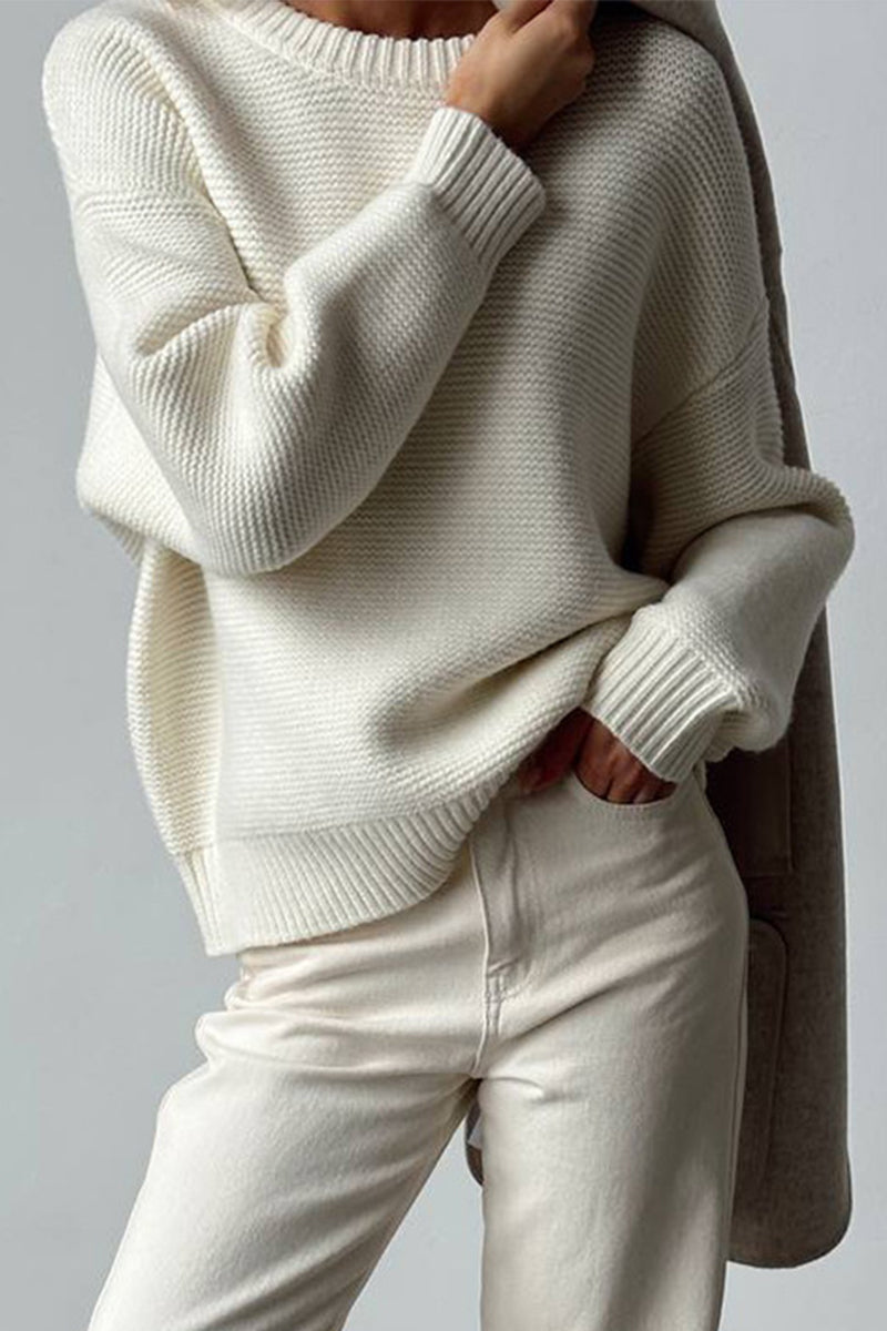 Suéter de cachemira blanco liso de moda para mujer | Ideal para otoño/invierno