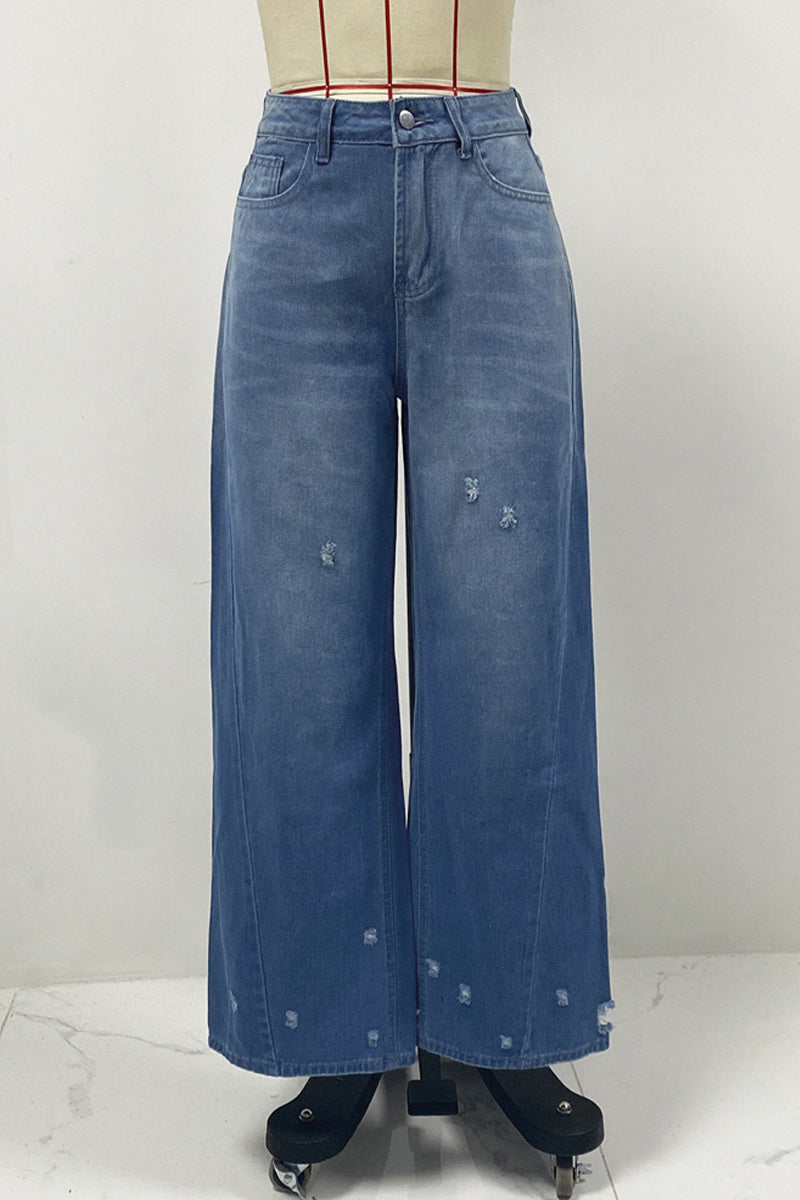 Vaqueros holgados de cintura alta con bolsillos rotos y degradado de color para uso informal en la calle