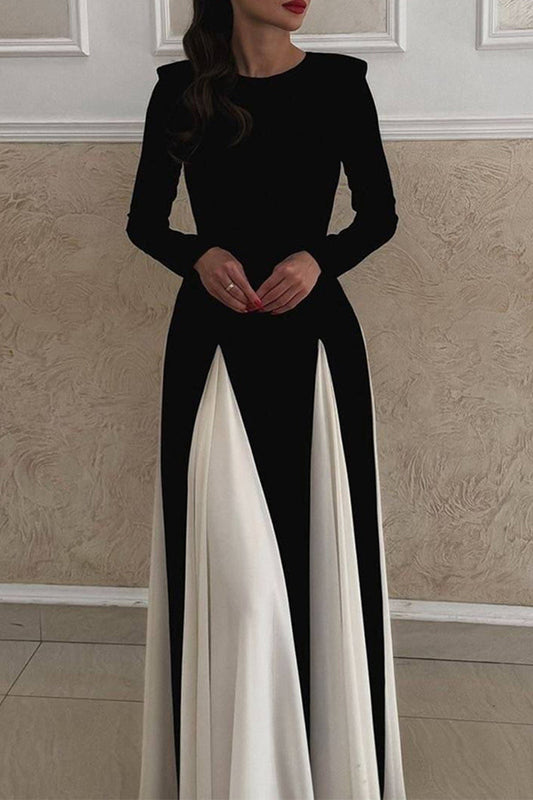 Elegant Contrast O Neck Long Dresses