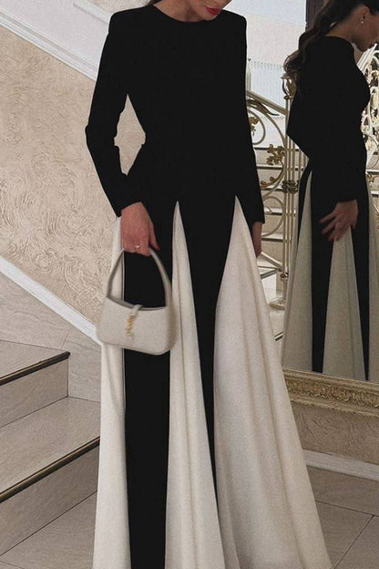 Elegant Contrast O Neck Long Dresses