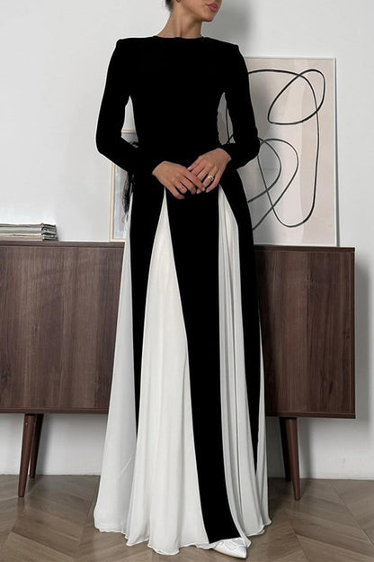 Elegant Contrast O Neck Long Dresses