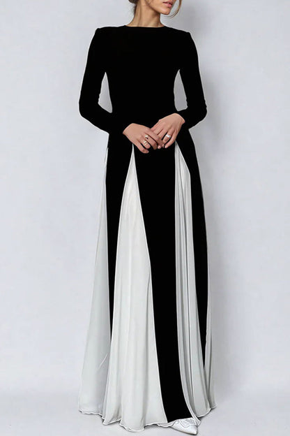 Elegant Contrast O Neck Long Dresses