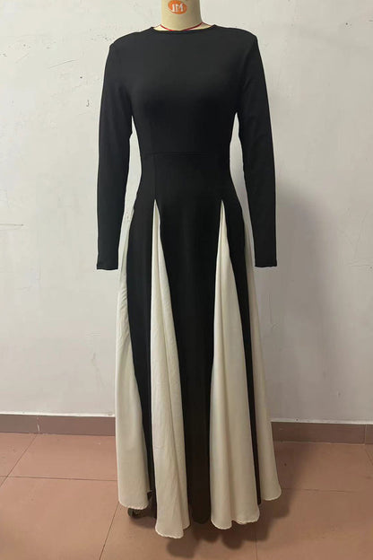Elegant Contrast O Neck Long Dresses