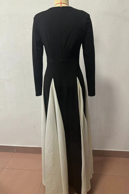 Elegant Contrast O Neck Long Dresses