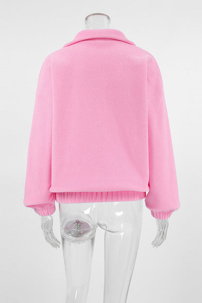 Casual Zipper Fluffy Turndown Collar Hoodies