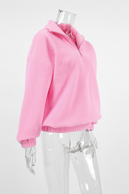 Casual Zipper Fluffy Turndown Collar Hoodies