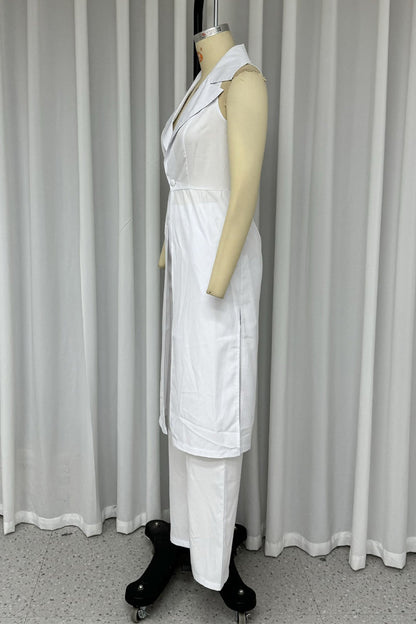 Conjunto informal de dos piezas con cuello vuelto, sin mangas y bolsillo con abertura para uso diario