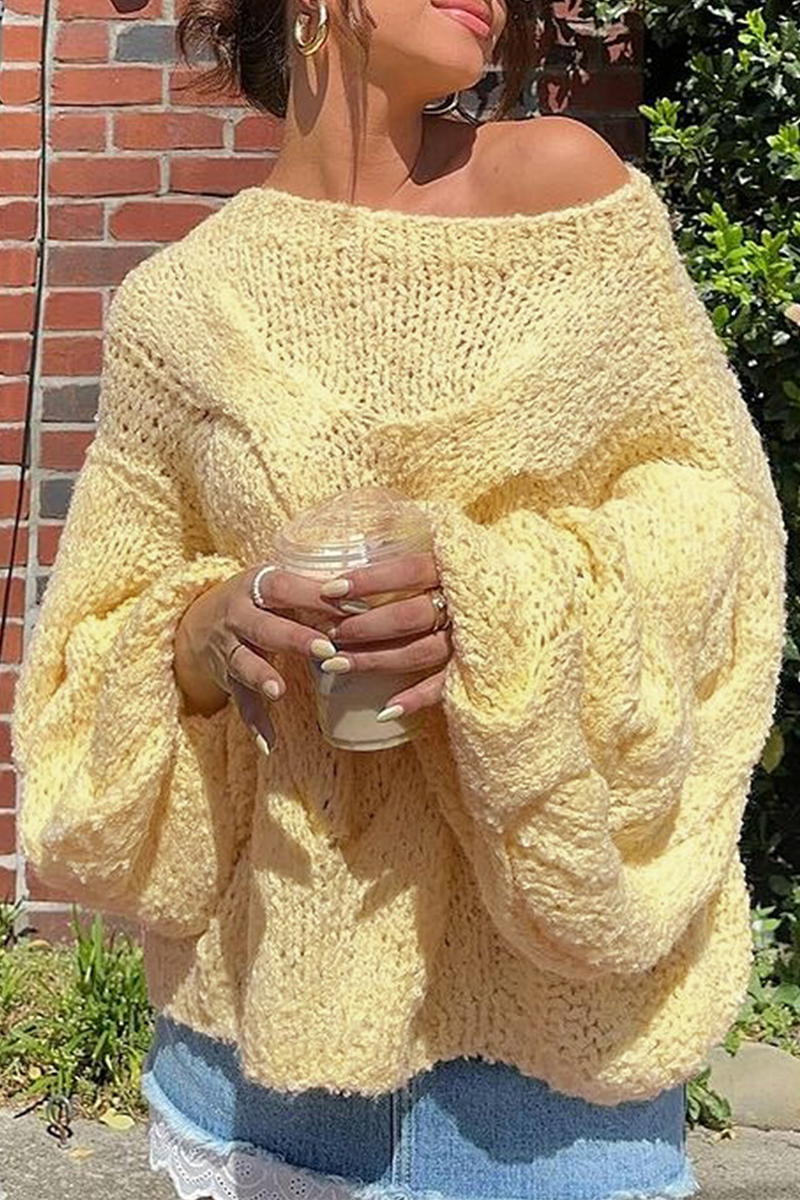 Suéteres casuales de cuello redondo con tejido de color sólido