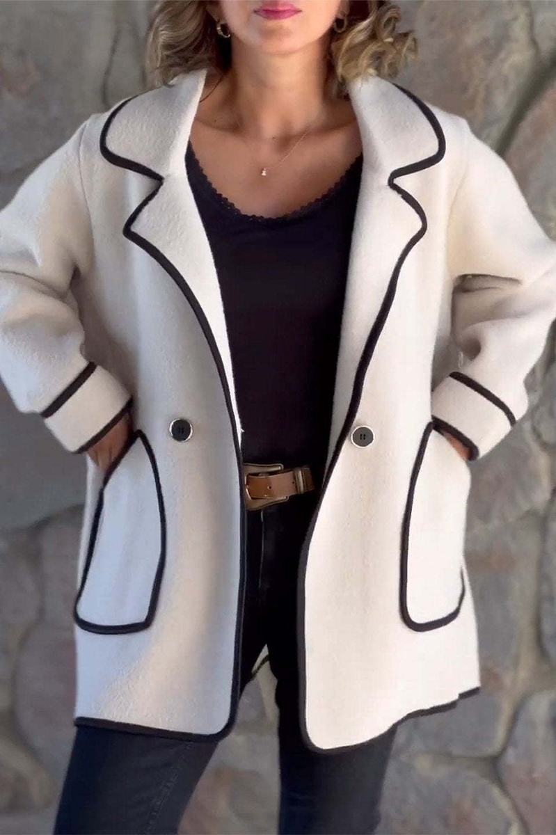 Prendas de abrigo informales con cuello vuelto, bolsillos y patchwork en contraste (4 colores)