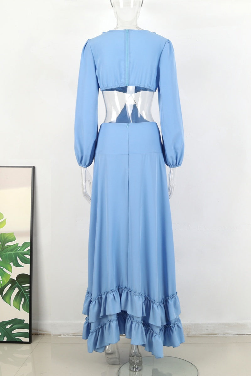 Vestidos largos sexys de vacaciones con escote en V profundo y calados