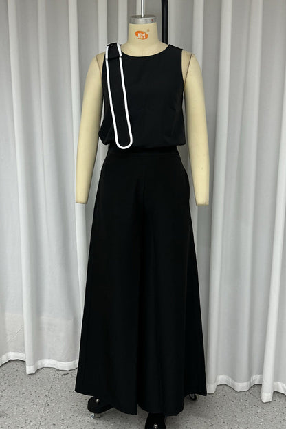 Conjunto informal de dos piezas sin mangas con cuello redondo y bolsillo con lazo decorativo para la calle