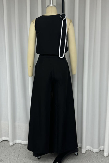 Conjunto informal de dos piezas sin mangas con cuello redondo y bolsillo con lazo decorativo para la calle