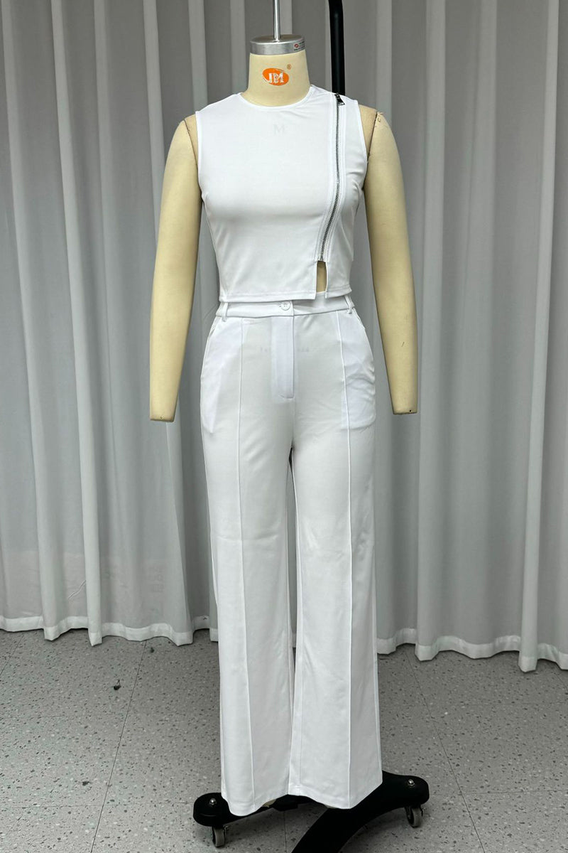 Conjunto informal de dos piezas con cuello redondo, sin mangas y bolsillo con cremallera para la calle