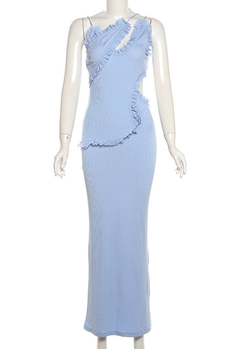 Elegantes vestidos de tirantes finos sin espalda y con patchwork calado