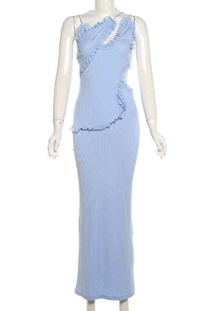 Elegantes vestidos de tirantes finos sin espalda y con patchwork calado