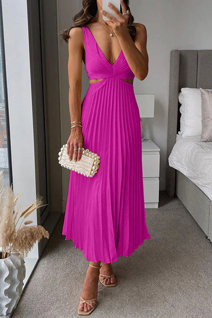 Vestido midi holgado con cintura recortada y plisado de verano (6 colores)