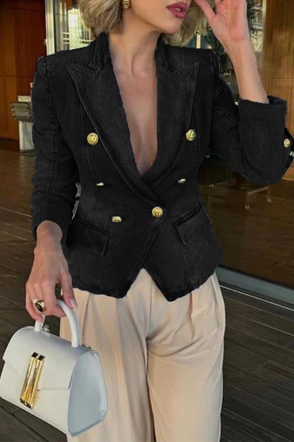 Prenda exterior informal con botones desgastados y cuello vuelto (3 colores)