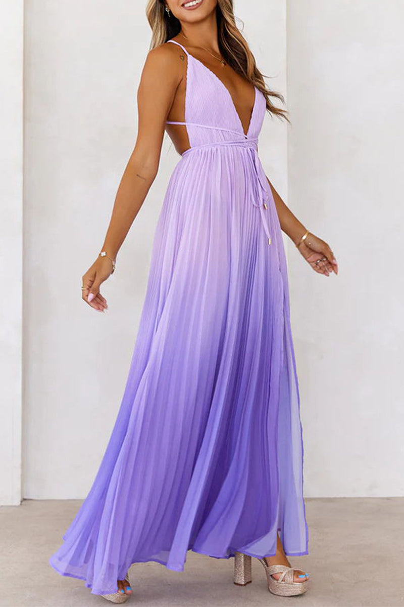 Vestidos sexys con escote en V, aberturas y cordones en color degradado