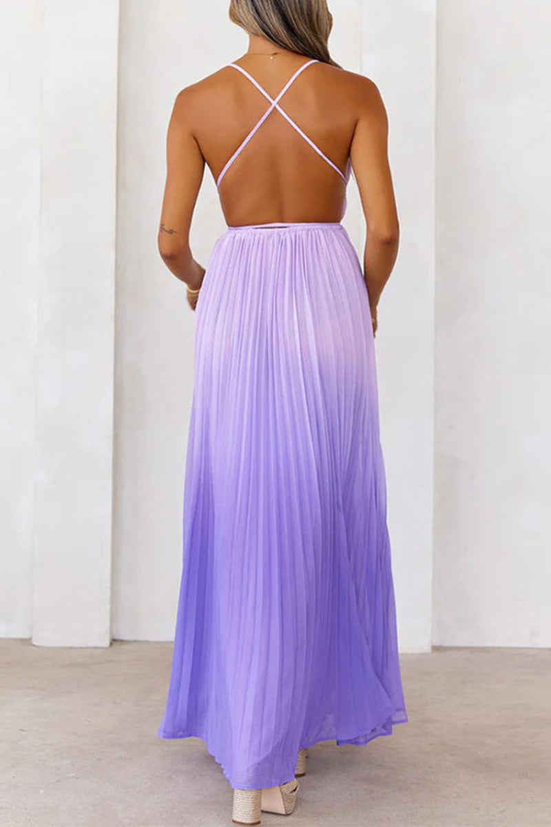 Vestidos sexys con escote en V, aberturas y cordones en color degradado