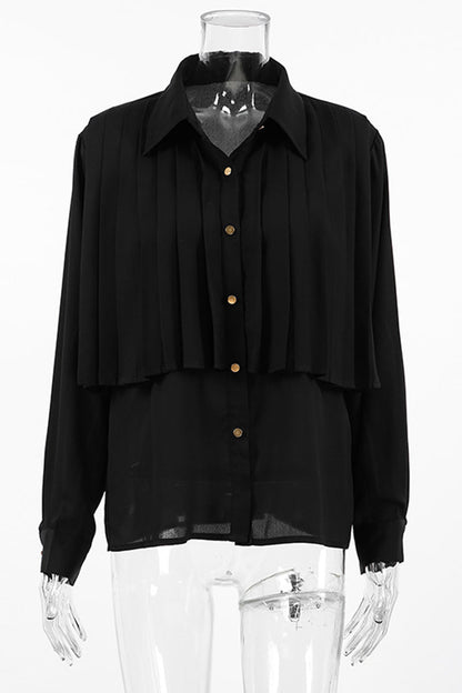 Elegant Buttons Pleated Turndown Collar Blouses