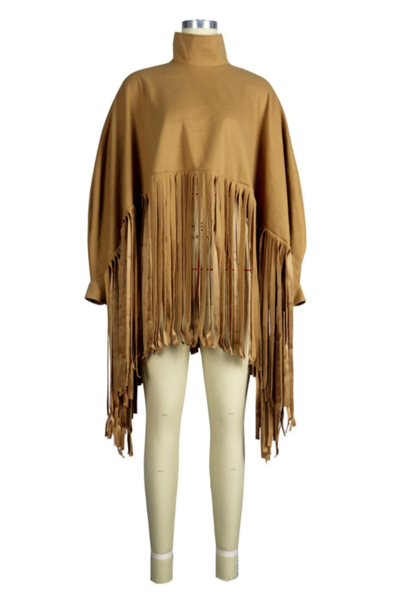 Casual Solid Color Fringed Trim Turtleneck Tops(6 Colors)