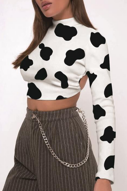 Sexy Street National Totem Geometric Print Lace Up Backless Half A Turtleneck Tops(10 Colors)