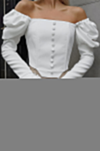 Elegant Solid Color Buttons Square Neck Tops