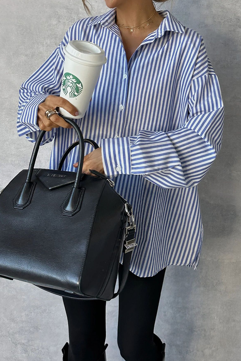 Blusas casuales de rayas con botones y cuello vuelto
