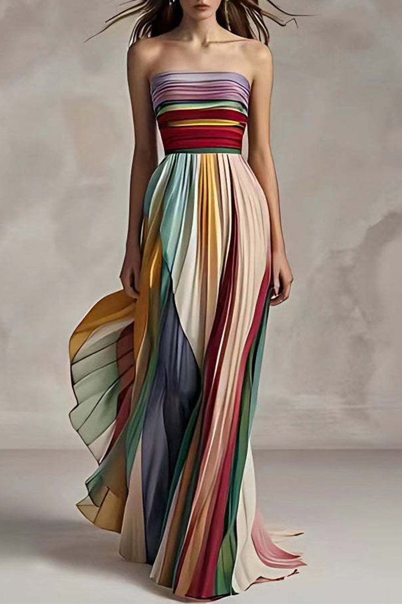 Vestidos de noche sexys sin tirantes con pliegues y contraste de bloques de color
