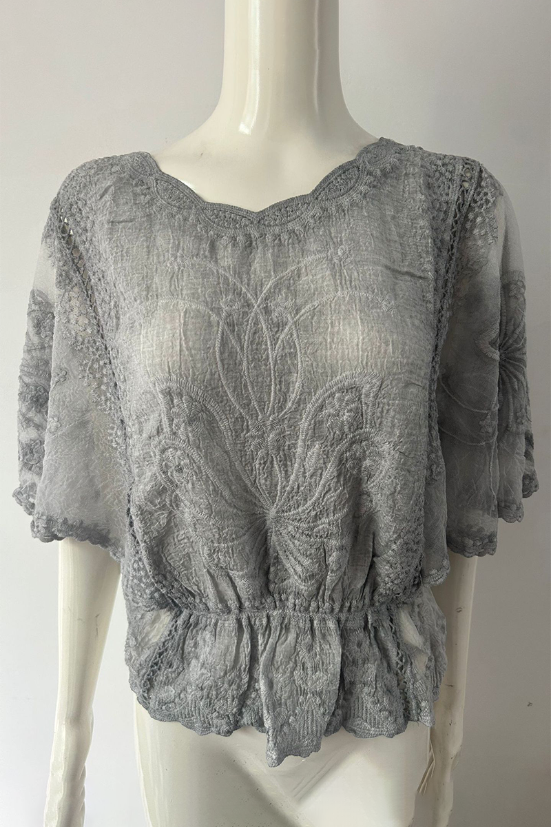 Blusas casuales de encaje de color liso con cuello redondo (5 colores)