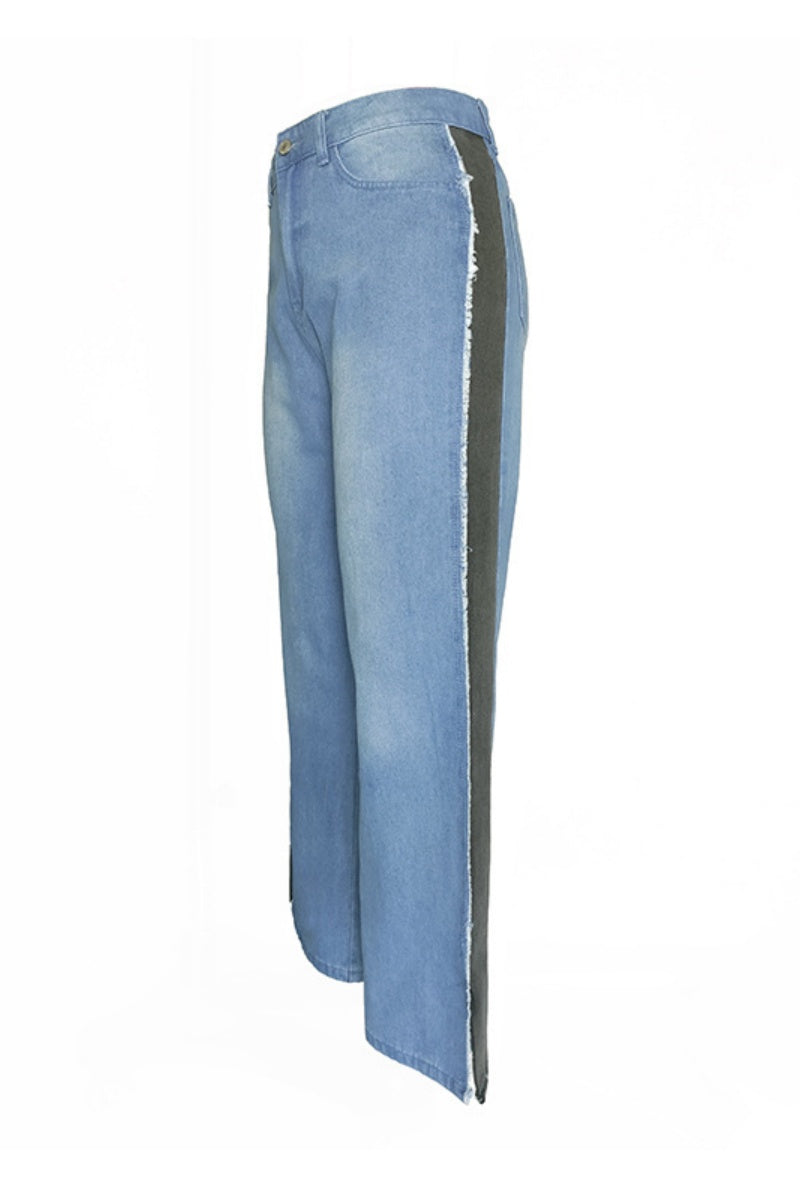 Vaqueros de mezclilla regulares de cintura media con contraste y patchwork informal