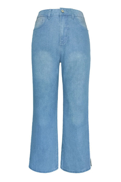 Vaqueros de mezclilla regulares de cintura media con contraste y patchwork informal