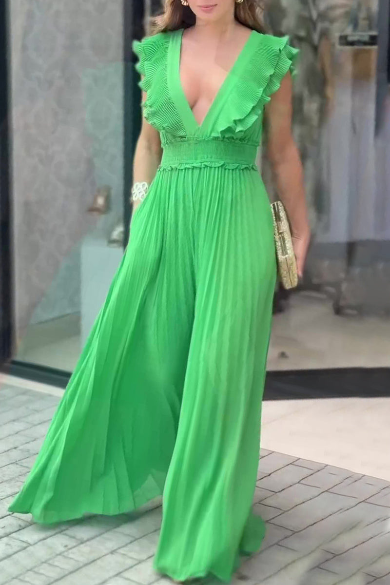 Monos casuales de patchwork con escote en V profundo y corte regular