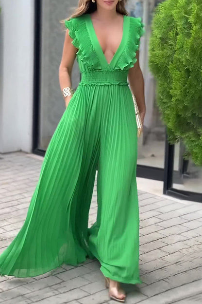 Monos casuales de patchwork con escote en V profundo y corte regular