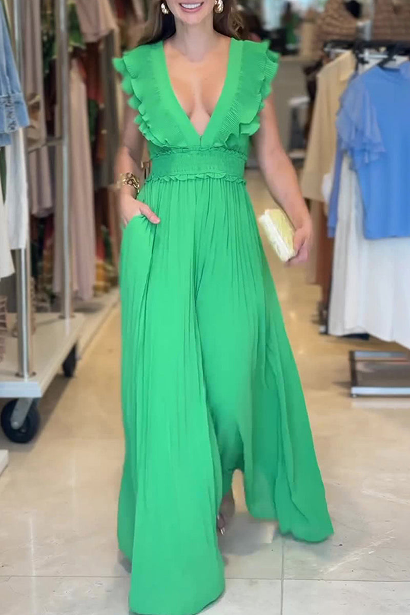 Monos casuales de patchwork con escote en V profundo y corte regular