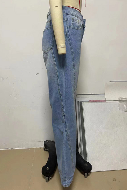 Vaqueros holgados de cintura media con botones y patchwork de estilo informal de calle