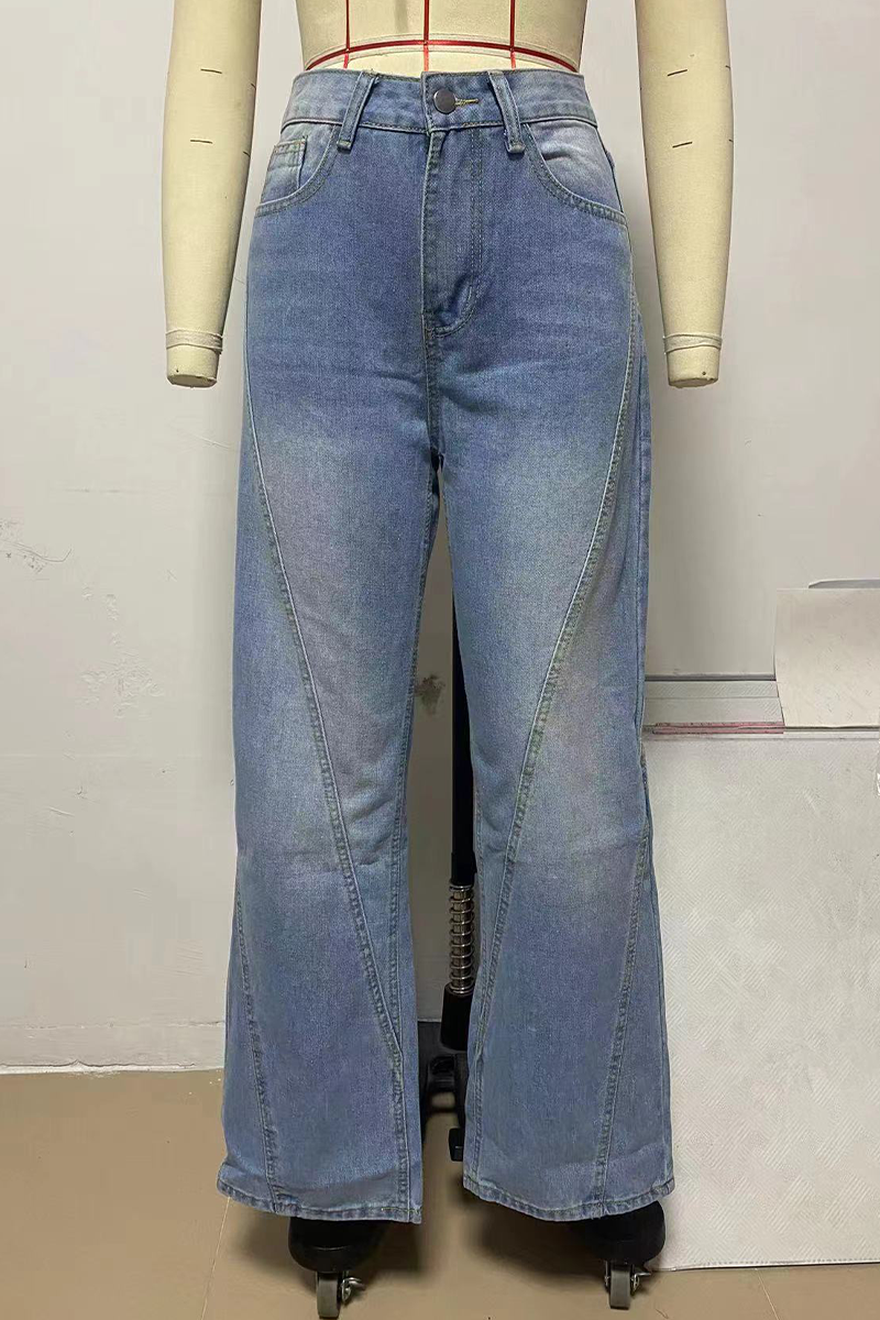 Vaqueros holgados de cintura media con botones y patchwork de estilo informal de calle