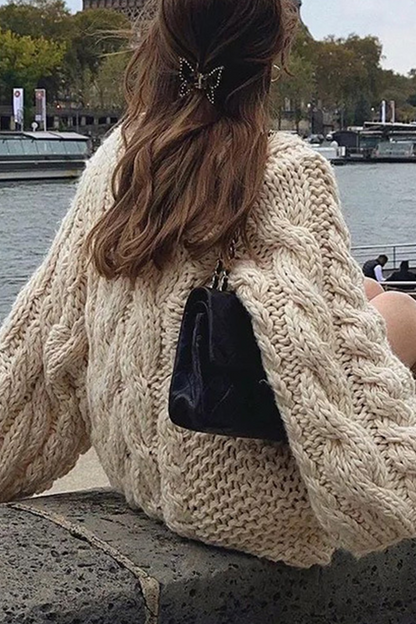 Suéteres casuales de cuello redondo con tejido liso (3 colores)