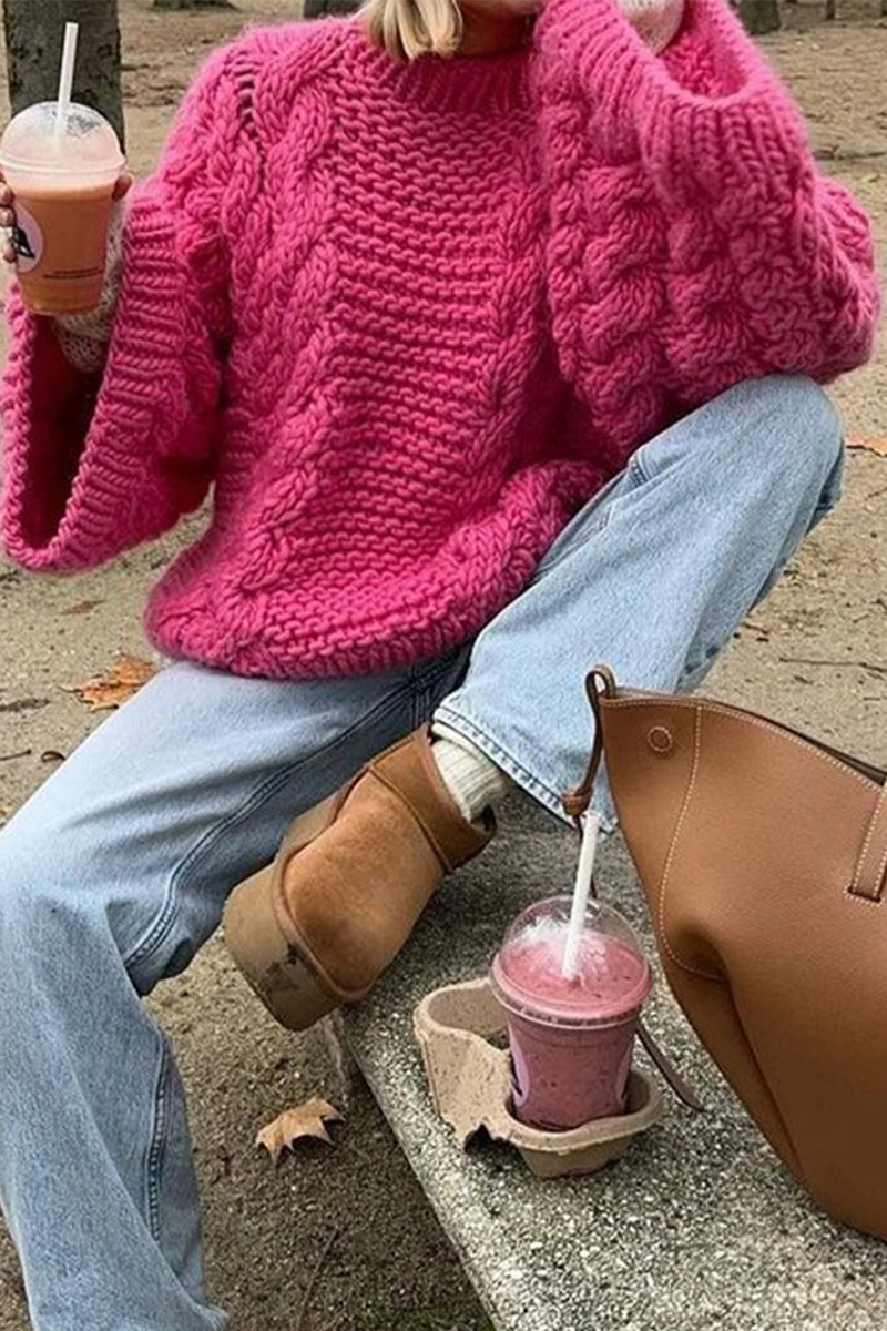 Suéteres casuales de cuello redondo con tejido liso (3 colores)