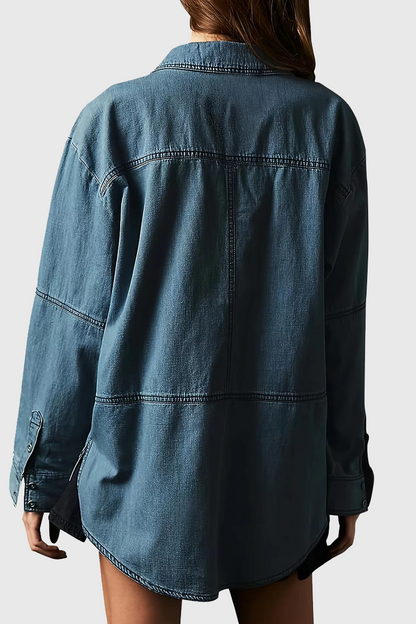 Chaqueta vaquera informal holgada de manga larga con cuello vuelto y bolsillos desgastados (4 colores)