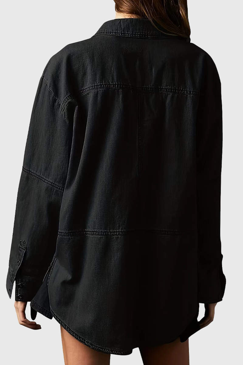 Chaqueta vaquera informal holgada de manga larga con cuello vuelto y bolsillos desgastados (4 colores)